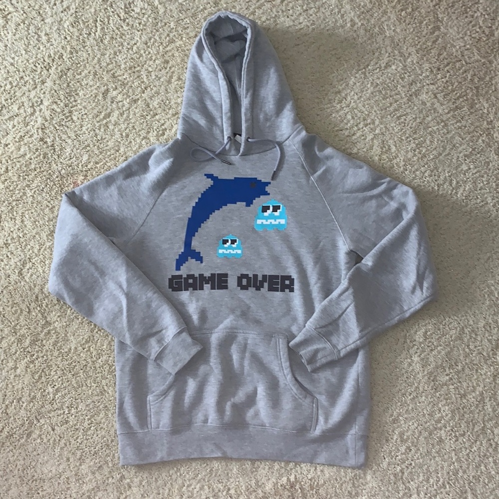Pink dolphin hoodie size large. Game over